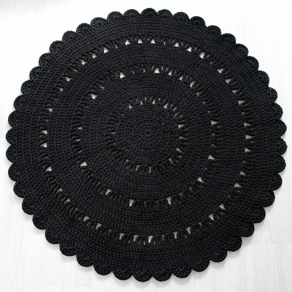 musta pyöreä virkattu matto 120 cm