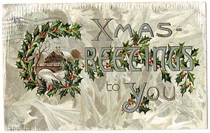 kohokuvioitu joulukortti antiikkia